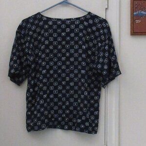 Small Navy White Short Sleeve Rayon Top